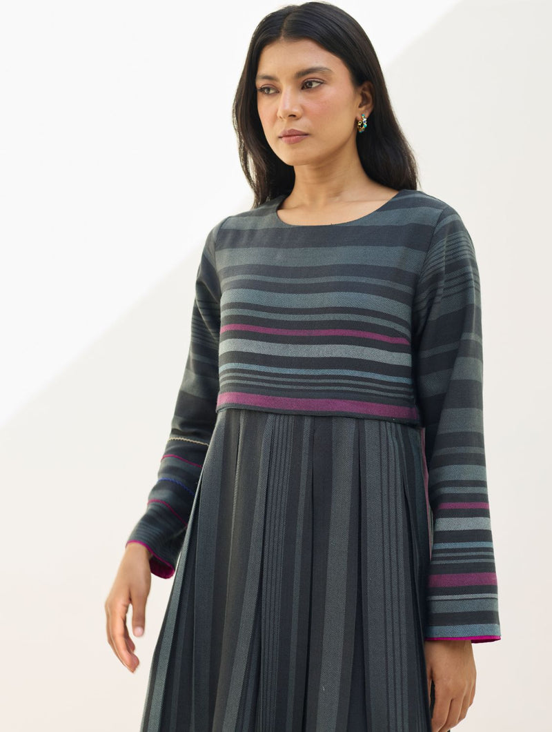 Fiona Merino Wool Pleated Dress - Charcoal by Manan in charcoal color for women in Singapore