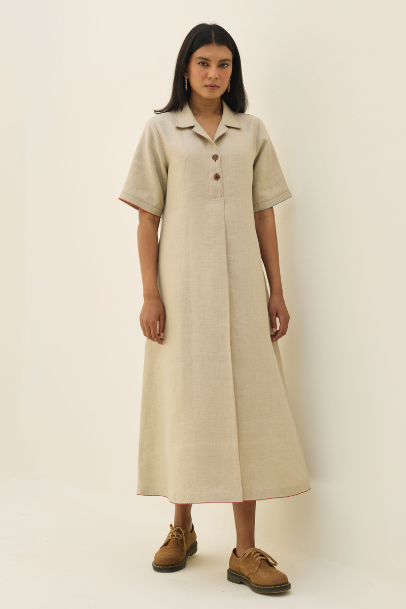 Aster Thick Linen Dress - Natural all linen by Manan in natural color for women in Singapore