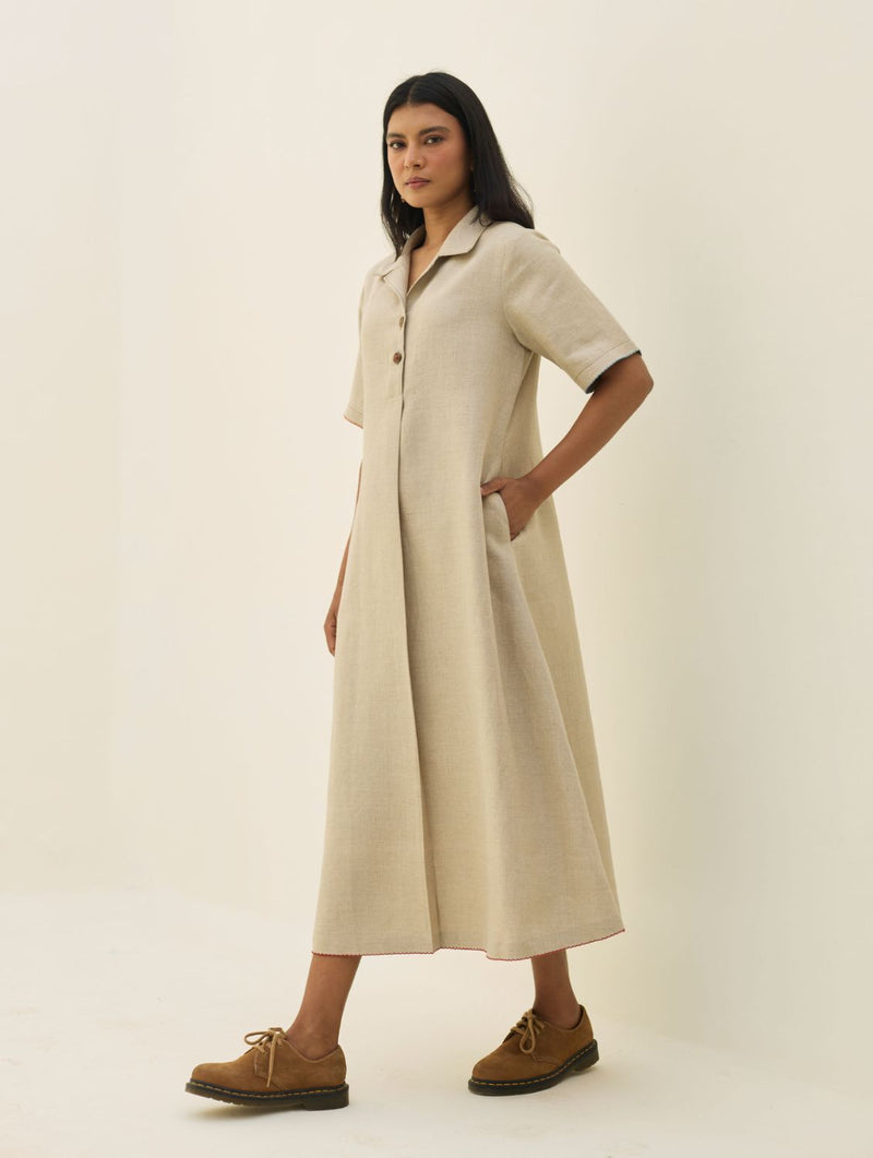 Aster Thick Linen Dress - Natural all linen by Manan in natural color for women in Singapore