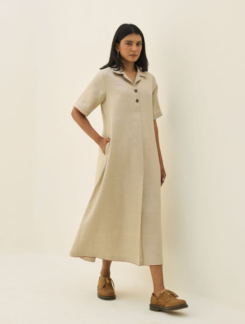 Aster Thick Linen Dress - Natural all linen by Manan in natural color for women in Singapore