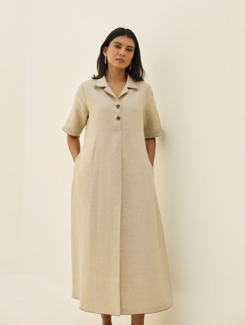 Aster Thick Linen Dress - Natural all linen by Manan in natural color for women in Singapore