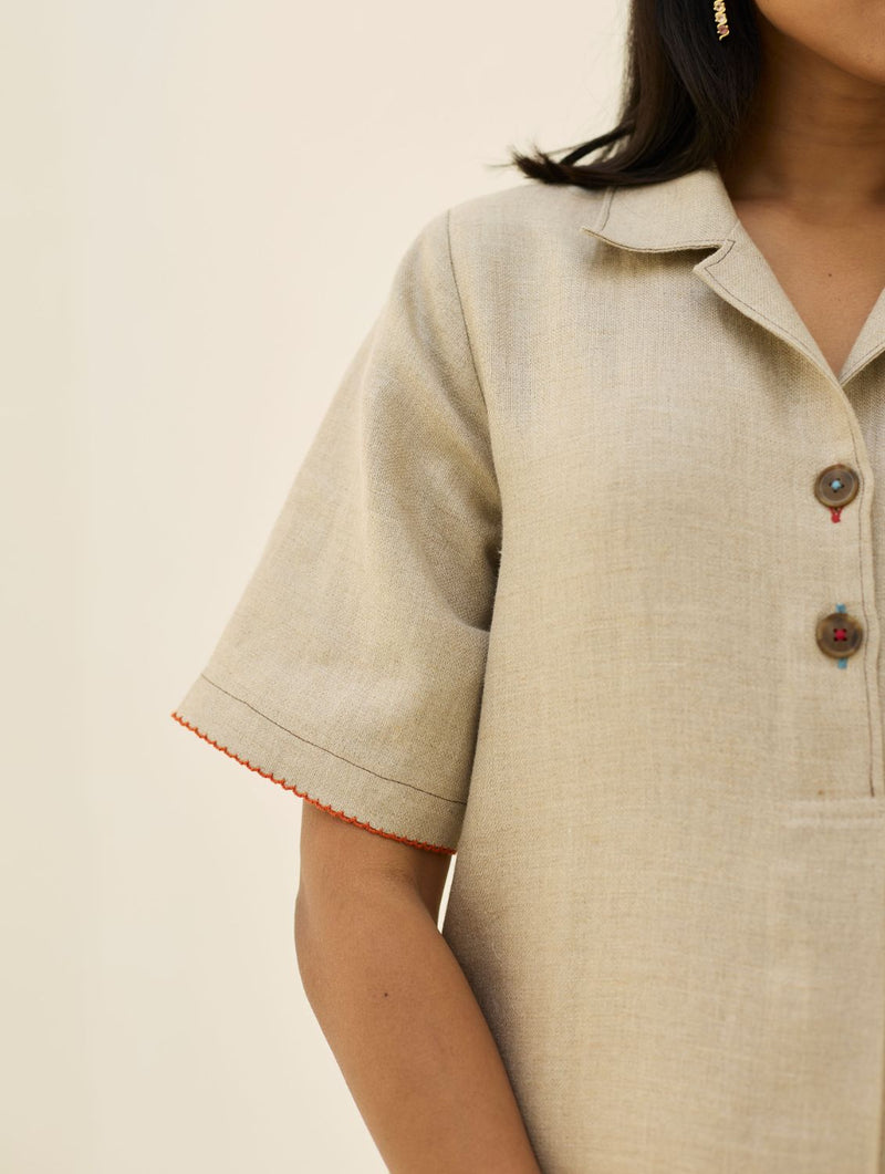 Aster Thick Linen Dress - Natural all linen by Manan in natural color for women in Singapore