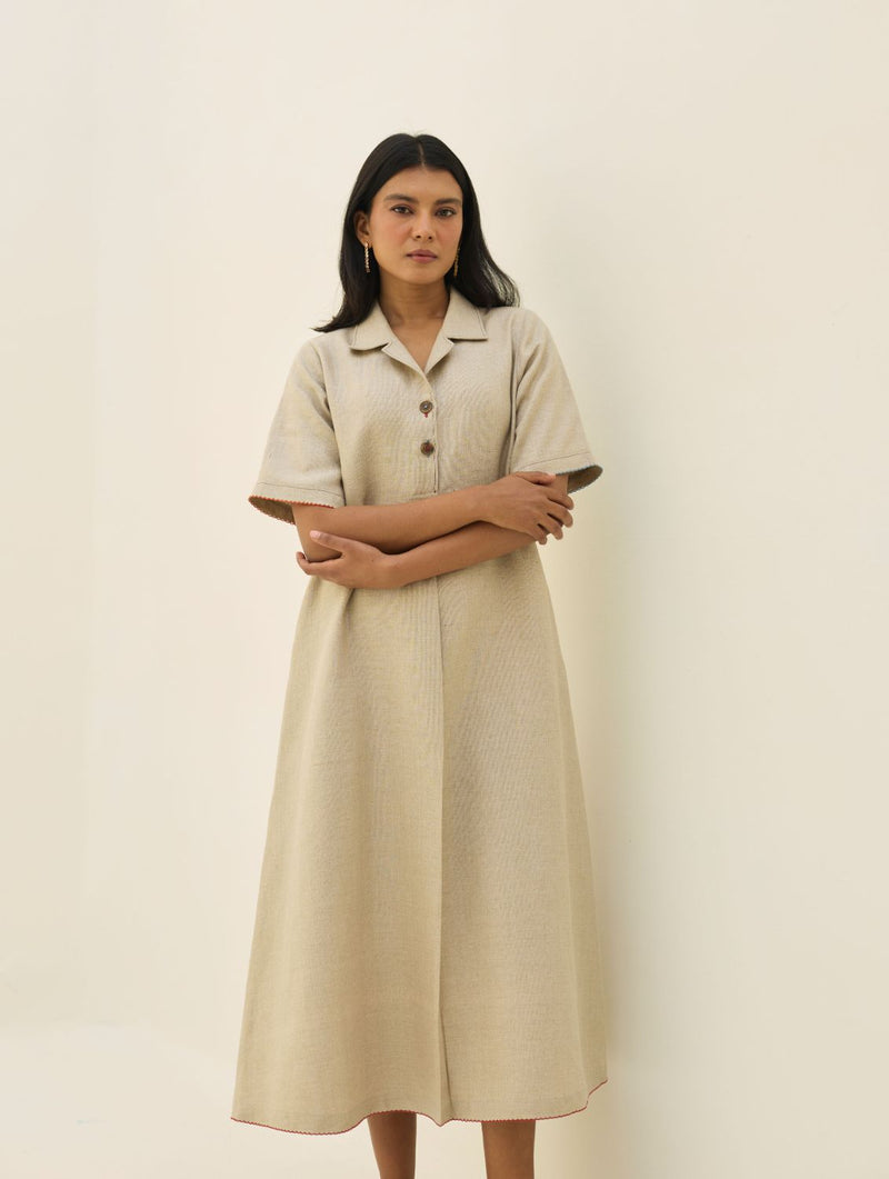Aster Thick Linen Dress - Natural all linen by Manan in natural color for women in Singapore