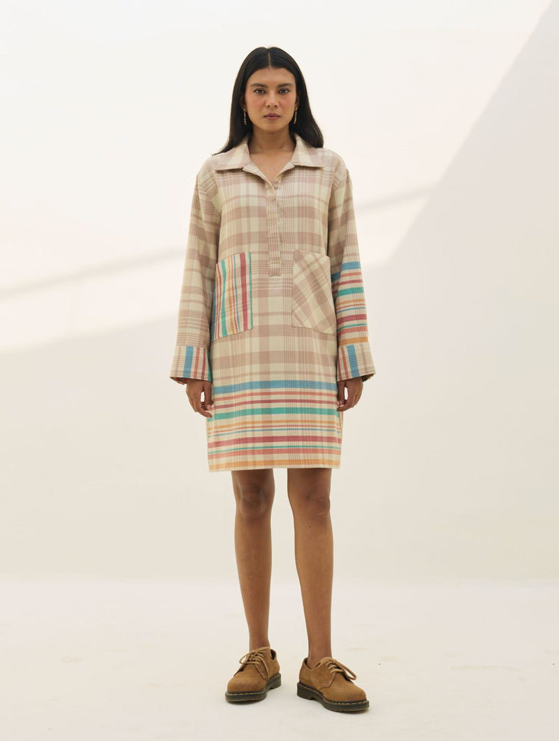 Eden Patch Pocket Dress - Beige all linen by Manan in beige color for women in Singapore