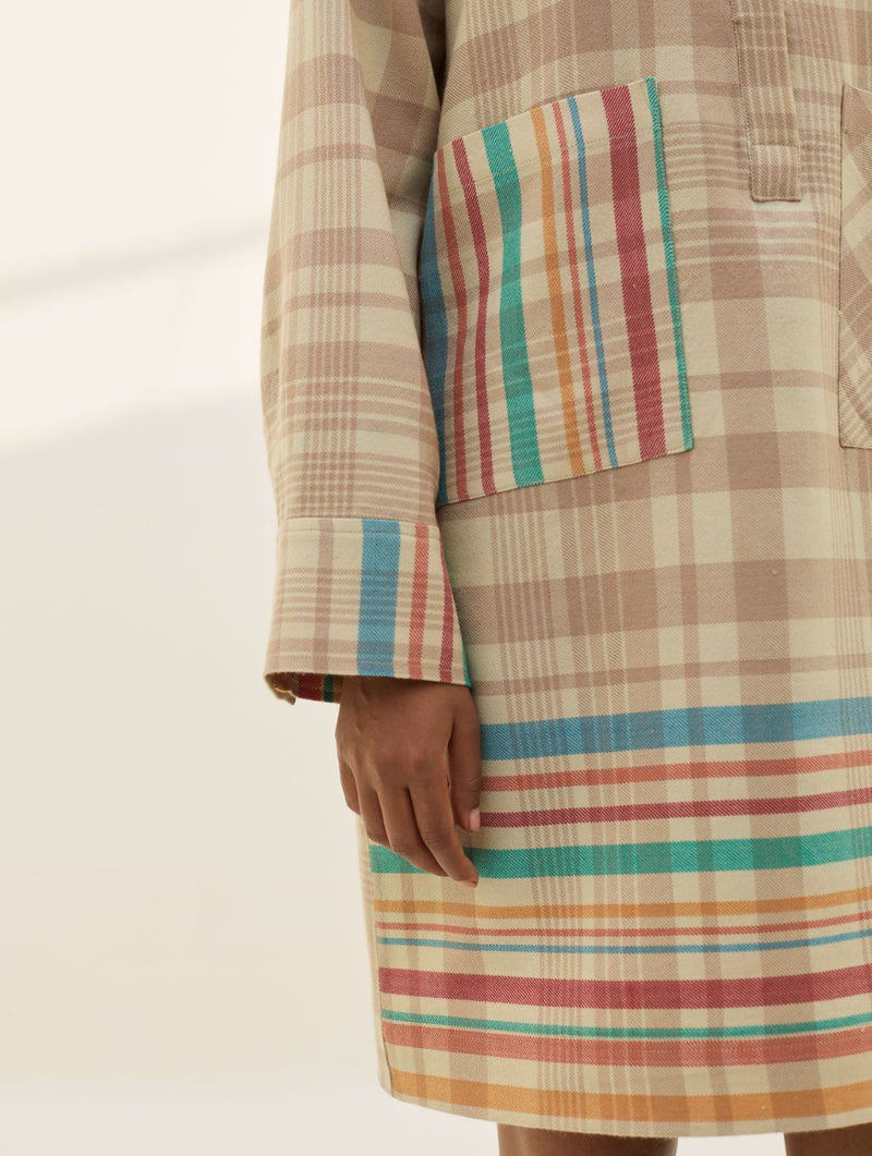Eden Patch Pocket Dress - Beige all linen by Manan in beige color for women in Singapore