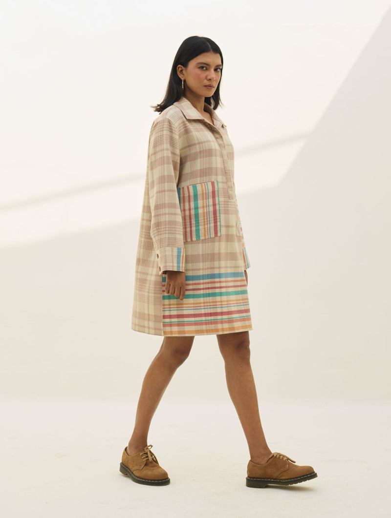 Eden Patch Pocket Dress - Beige all linen by Manan in beige color for women in Singapore