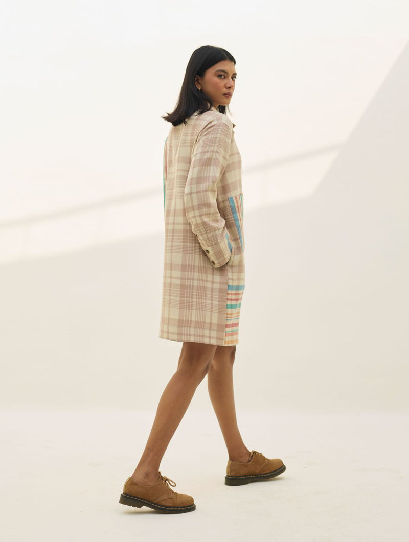 Eden Patch Pocket Dress - Beige all linen by Manan in beige color for women in Singapore