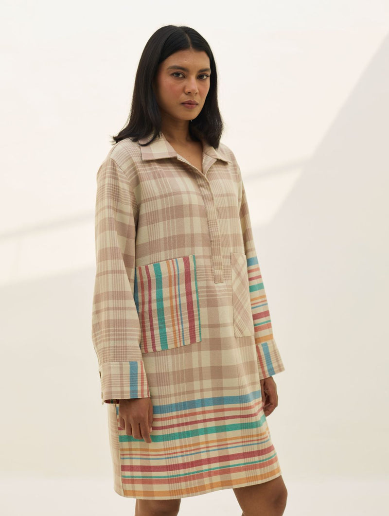 Eden Patch Pocket Dress - Beige all linen by Manan in beige color for women in Singapore