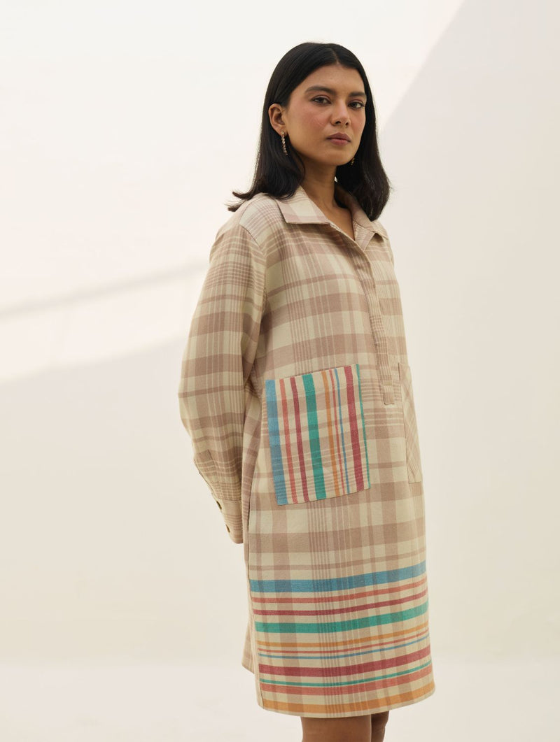 Eden Patch Pocket Dress - Beige all linen by Manan in beige color for women in Singapore