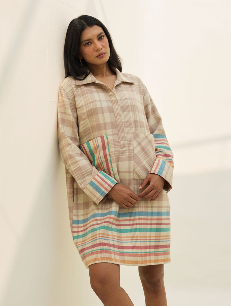 Eden Patch Pocket Dress - Beige all linen by Manan in beige color for women in Singapore
