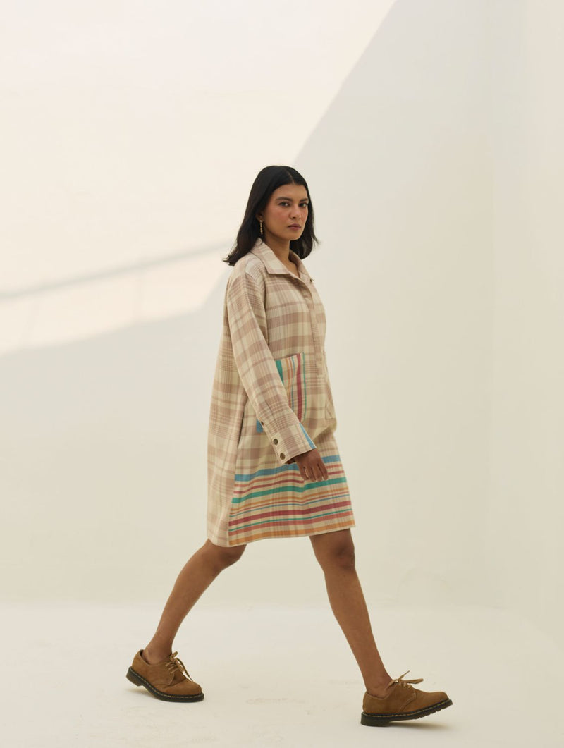 Eden Patch Pocket Dress - Beige all linen by Manan in beige color for women in Singapore