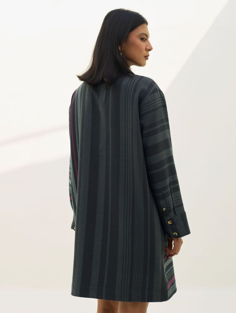 Eden Patch Pocket Dress - Charcoal all linen by Manan in charcoal color for women in Singapore