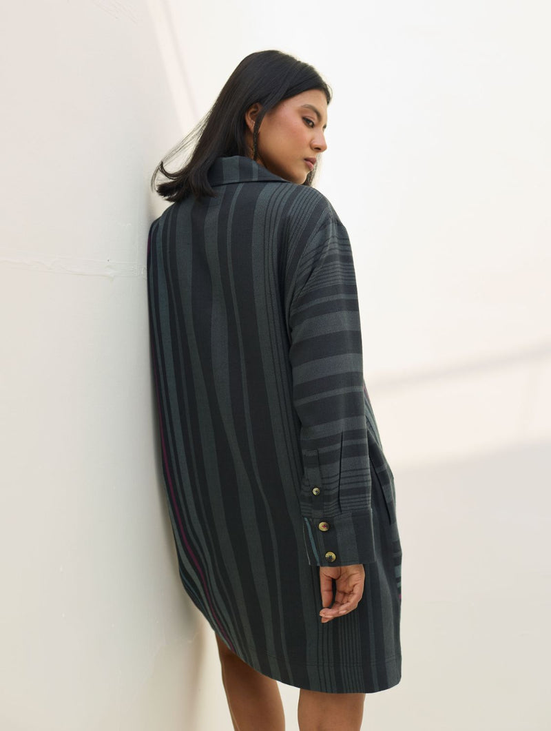 Eden Patch Pocket Dress - Charcoal all linen by Manan in charcoal color for women in Singapore
