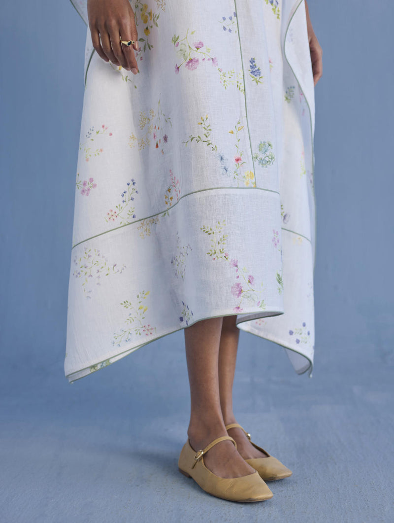 Eva Floral Linen Kaftan Dress - White linen by Manan in white color for women in Singapore