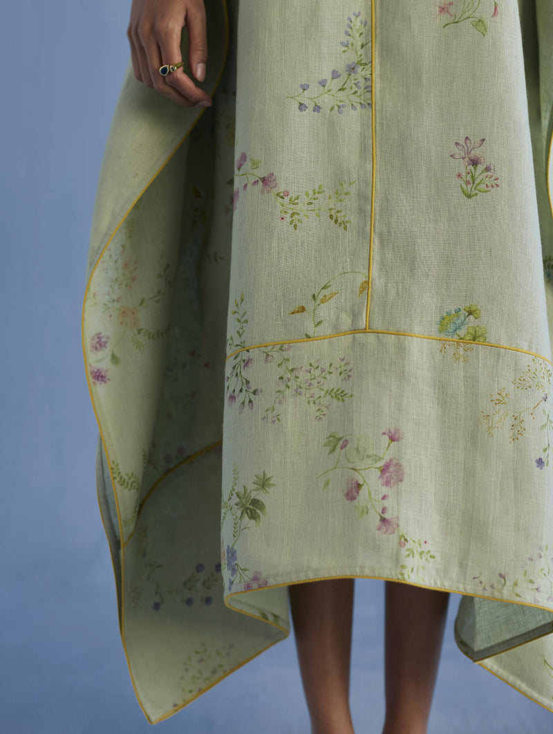 Eva Floral Linen Kaftan Dress - Mint linen by Manan in mint color for women in Singapore