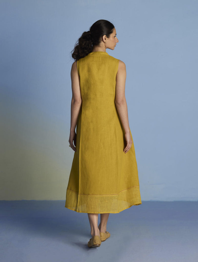 Ita Pleated Linen Dress - Ochre linen by Manan for women in Singapore