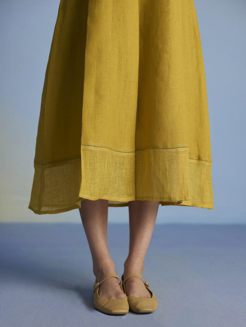 Ita Pleated Linen Dress - Ochre linen by Manan for women in Singapore