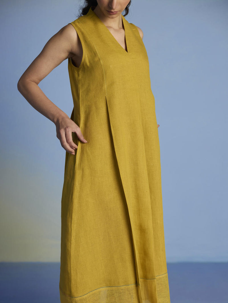 Ita Pleated Linen Dress - Ochre linen by Manan for women in Singapore