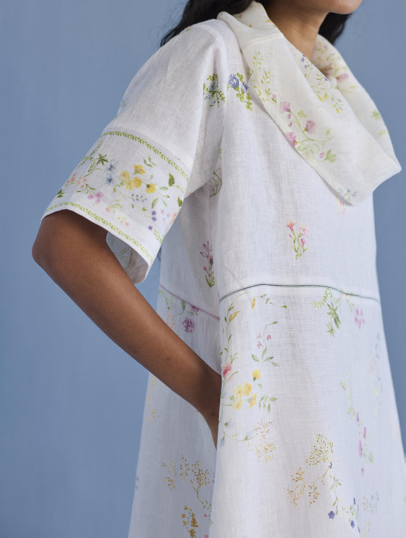 Imara Cowl Neck Linen Dress - White linen by Manan in white color for women in Singapore