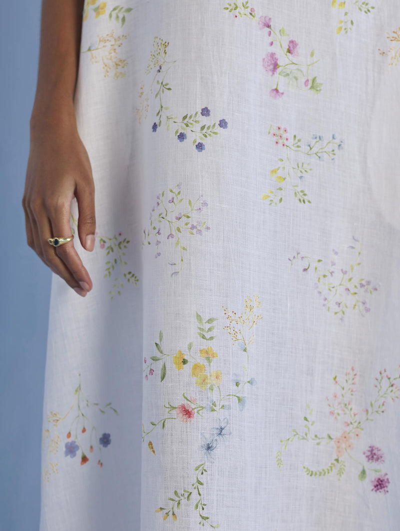 Imara Cowl Neck Linen Dress - White linen by Manan in white color for women in Singapore