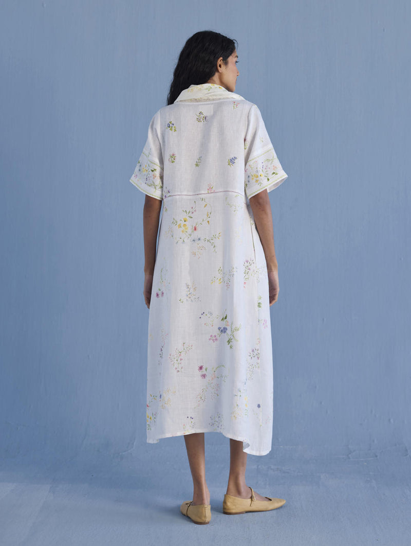 Imara Cowl Neck Linen Dress - White linen by Manan in white color for women in Singapore