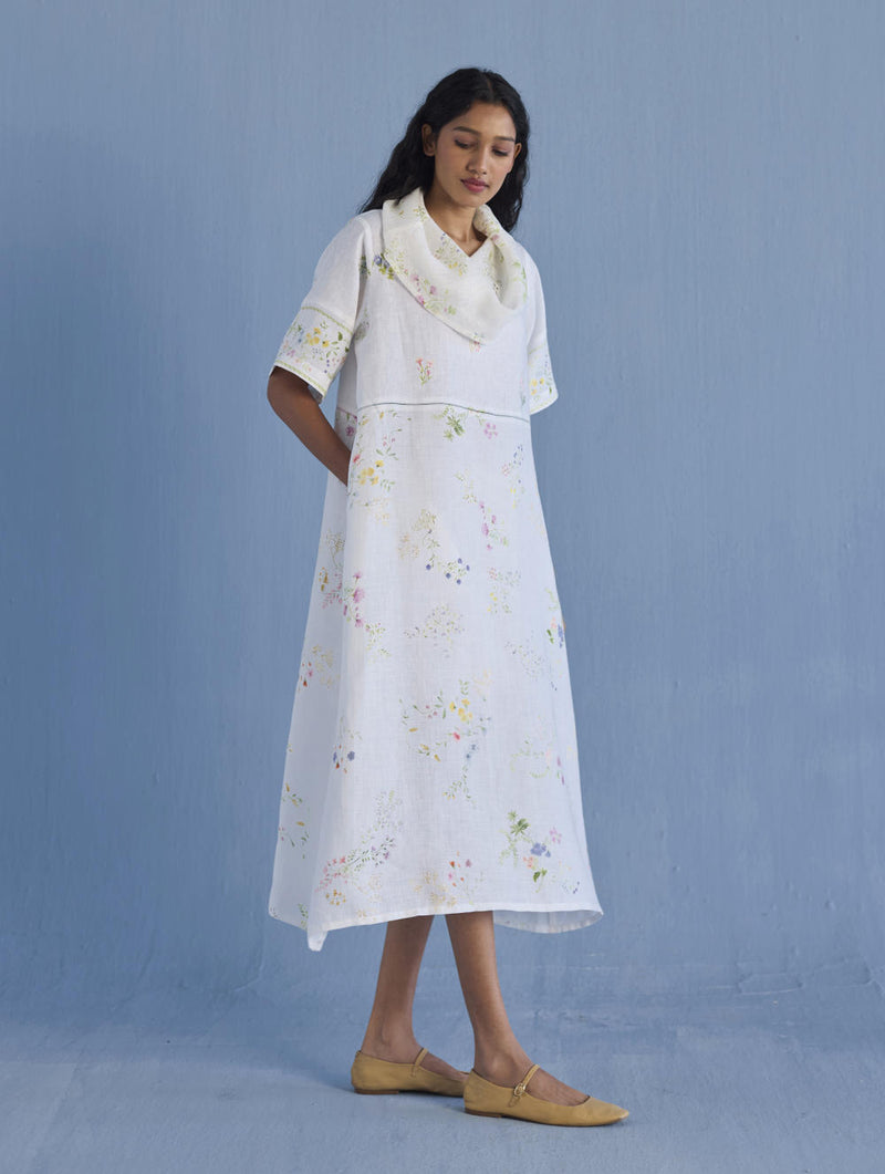 Imara Cowl Neck Linen Dress - White linen by Manan in white color for women in Singapore