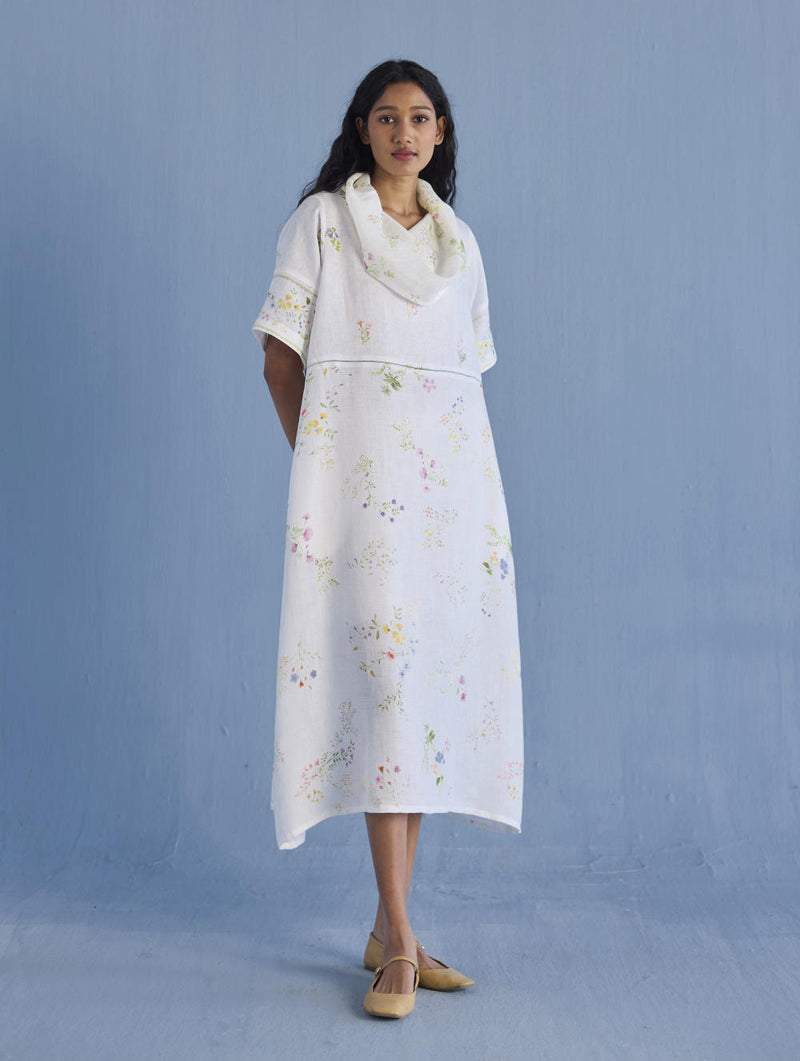 Imara Cowl Neck Linen Dress - White linen by Manan in white color for women in Singapore