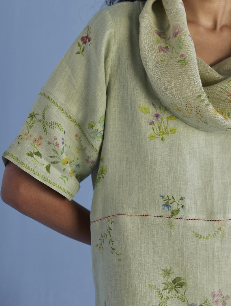 Imara Cowl Neck Linen Dress - Mint linen by Manan in mint color for women in Singapore