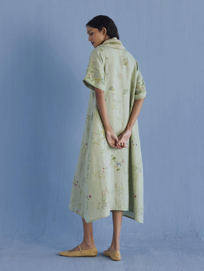 Imara Cowl Neck Linen Dress - Mint linen by Manan in mint color for women in Singapore