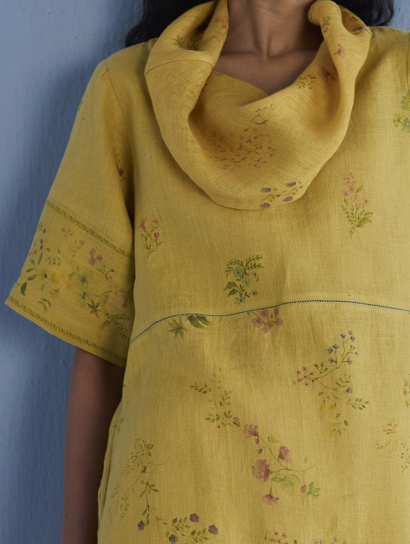 Imara Cowl Neck Linen Dress - Ochre linen by Manan for women in Singapore