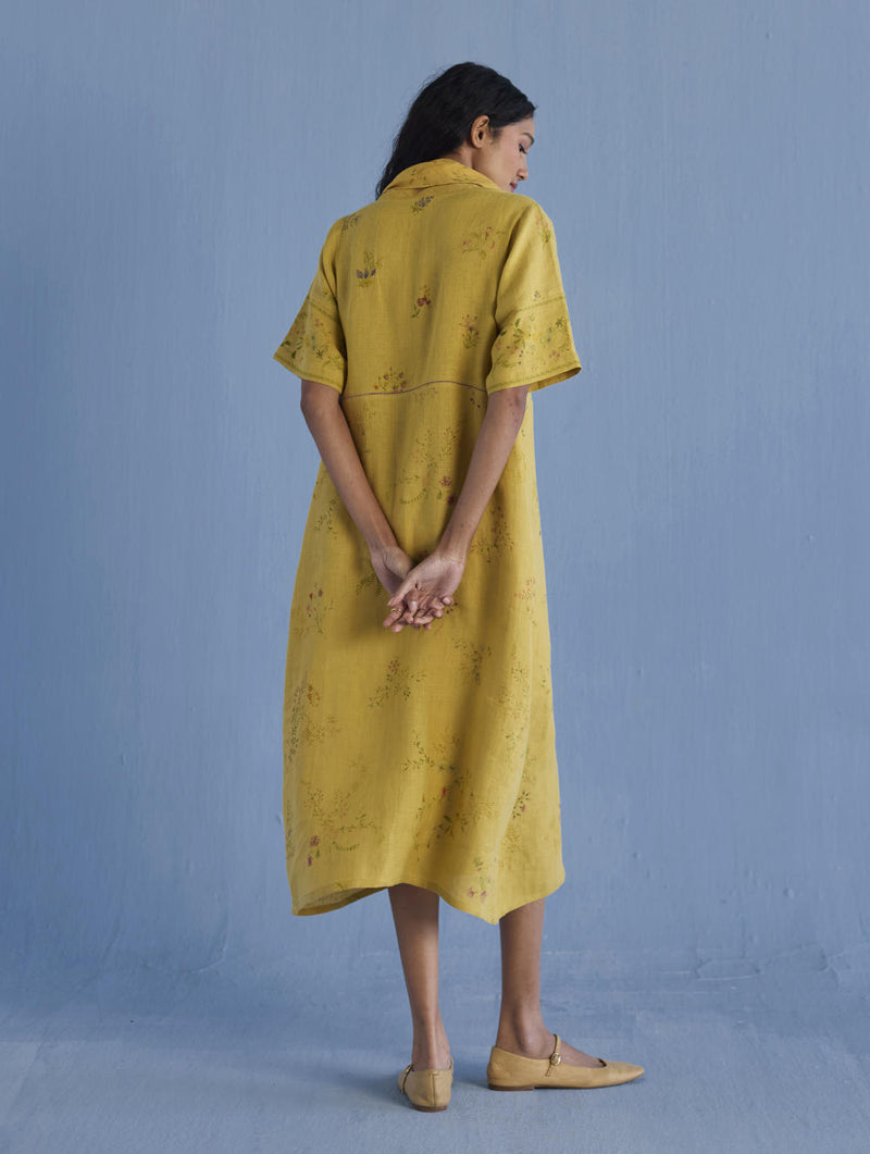 Imara Cowl Neck Linen Dress - Ochre linen by Manan for women in Singapore