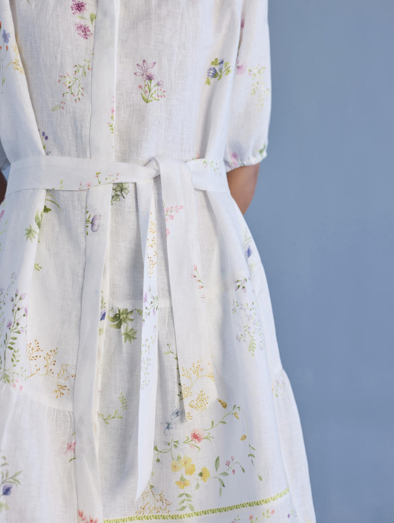 Sia Hand-Embroidered Floral Dress - White linen by Manan in white color for women in Singapore