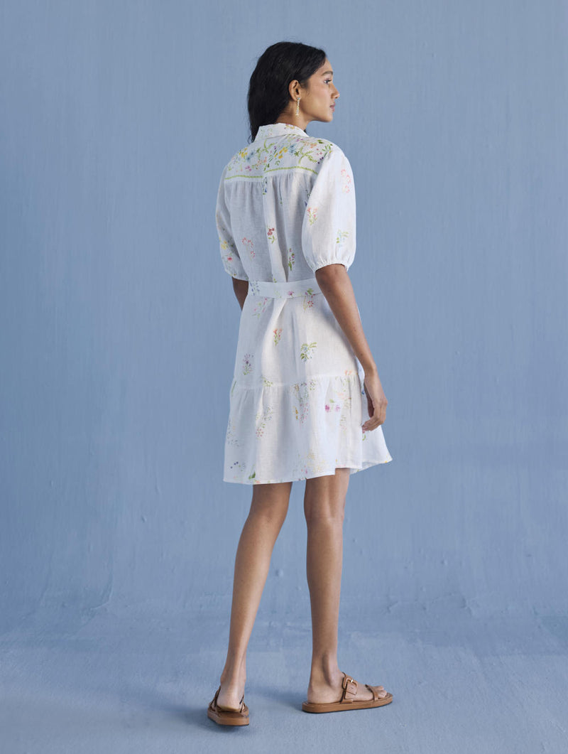 Sia Hand-Embroidered Floral Dress - White linen by Manan in white color for women in Singapore
