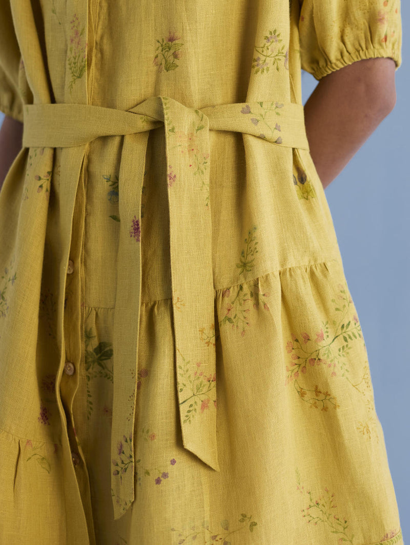 Sia Hand-Embroidered Floral Dress - Ochre linen by Manan for women in Singapore