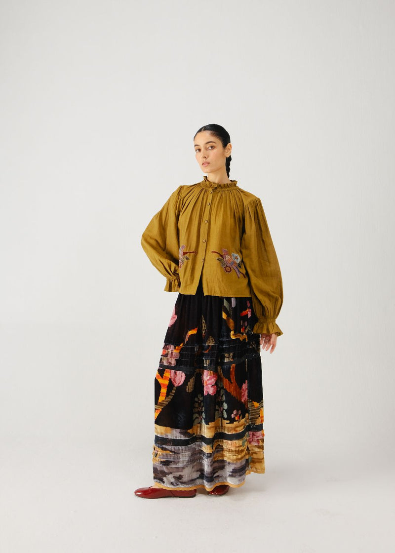 Elsa top-Olive parrot emb. cotton by CORD for women in Singapore