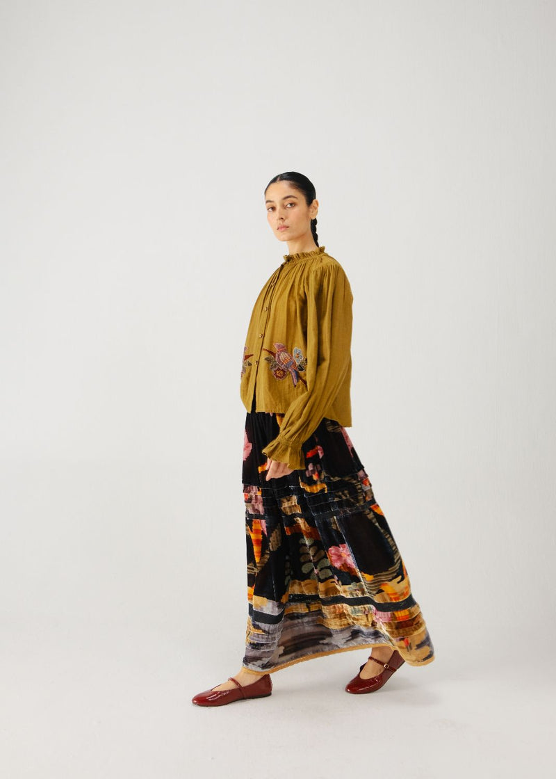Elsa top-Olive parrot emb. cotton by CORD for women in Singapore