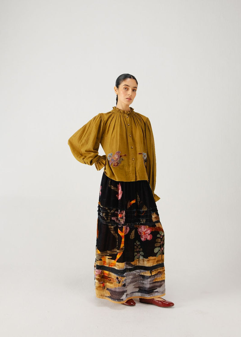 Elsa top-Olive parrot emb. cotton by CORD for women in Singapore