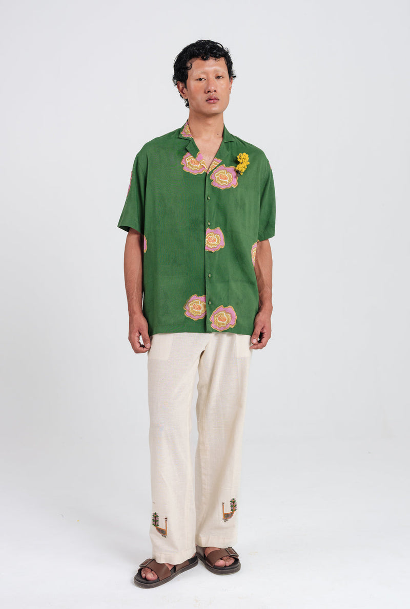 Flow Shirt muslin silk shirt by Jodi Men in green for men in Singapore