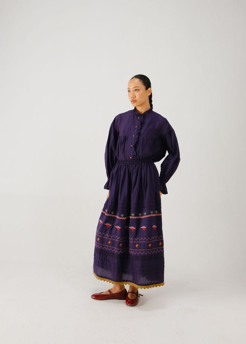 Fiji set-Ink folk emb. silk by CORD for women in Singapore