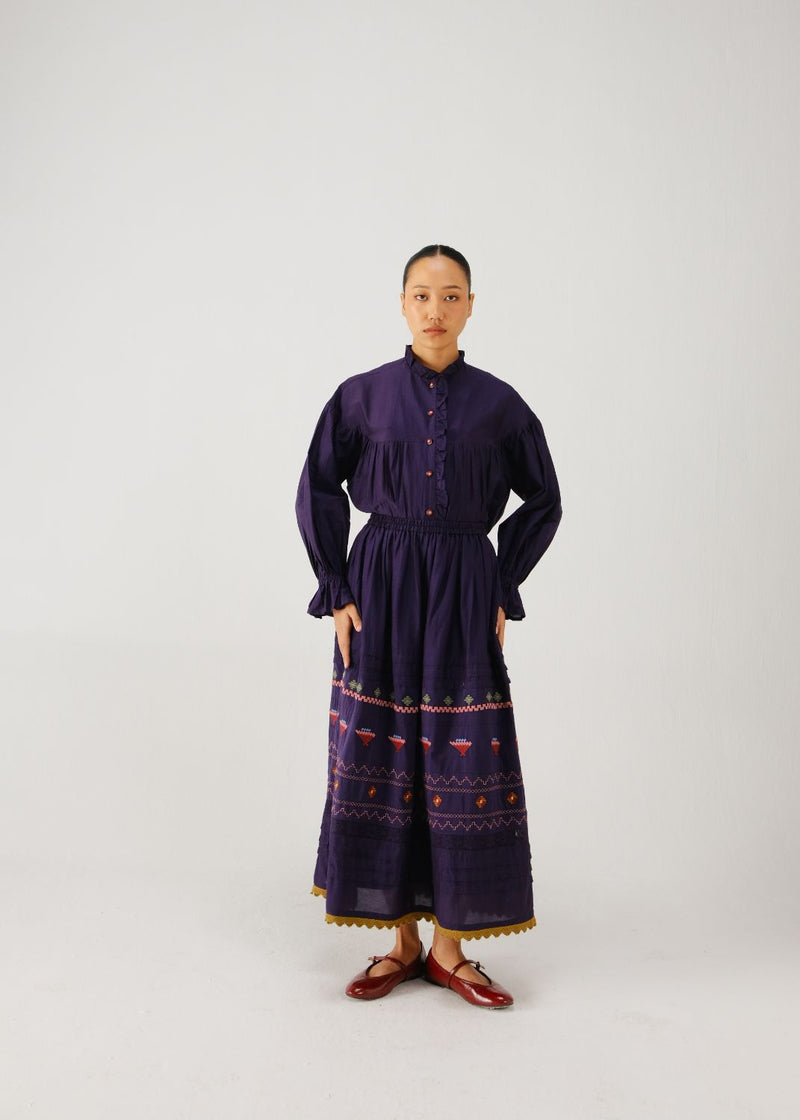 Fiji set-Ink folk emb. silk by CORD for women in Singapore