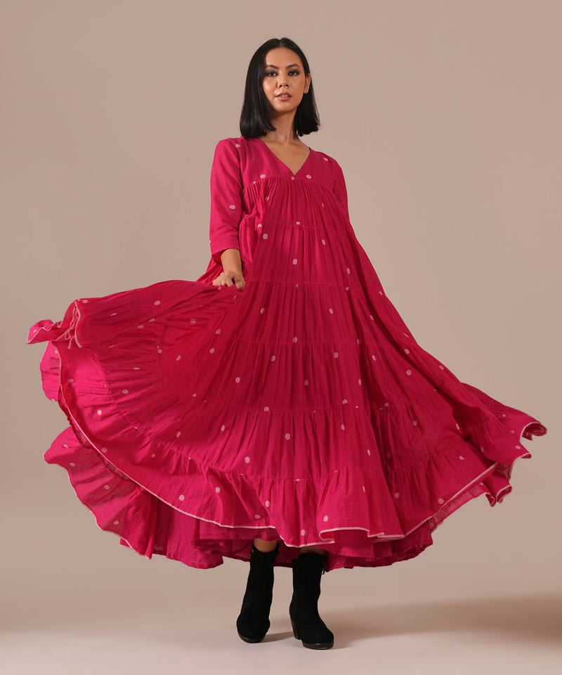 FUCHSIA HALO DRESS 100% cotton Buy FUCHSIA HALO DRESS from C&W | Dresses for Women by Indigo Dreams in red color for women in Singapore