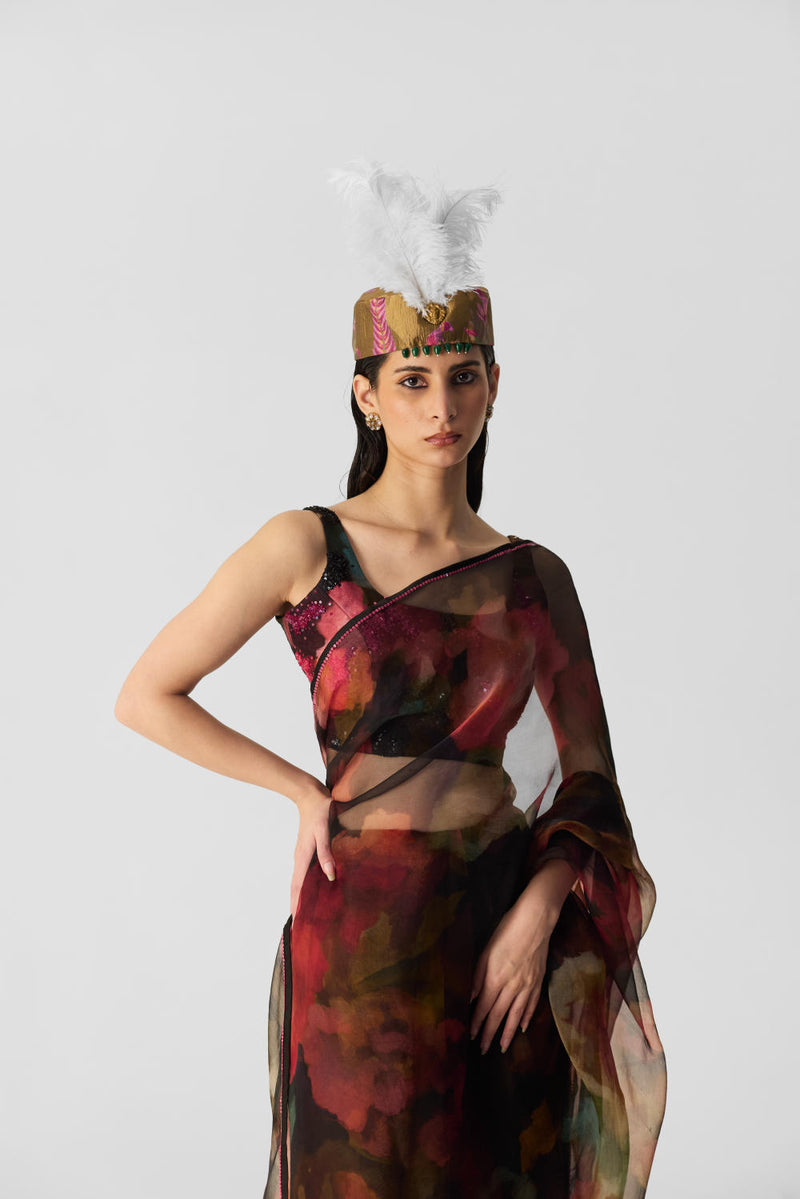 FURONG SAREE organza by Yam in multi color for women in Singapore