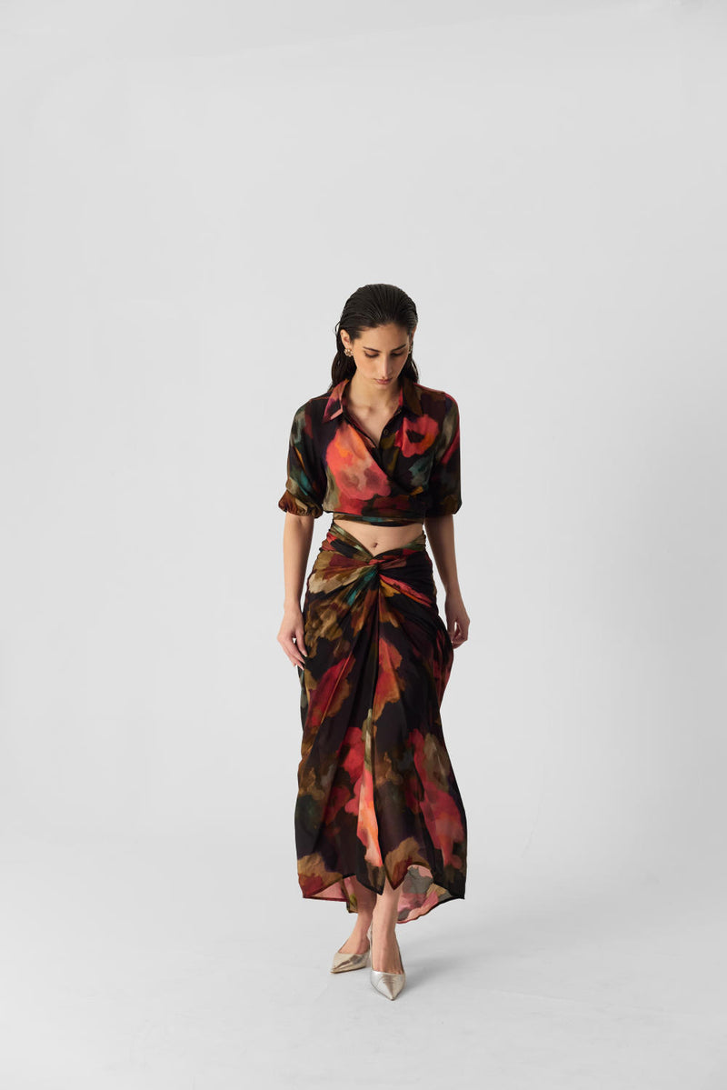 FURONG TIE UP TOP & SKIRT SET mul by Yam in multi color for women in Singapore