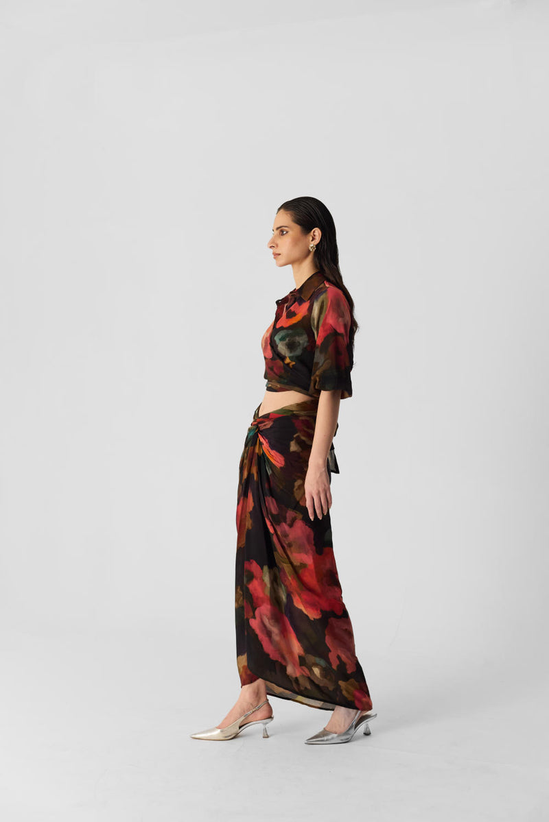 FURONG TIE UP TOP & SKIRT SET mul by Yam in multi color for women in Singapore