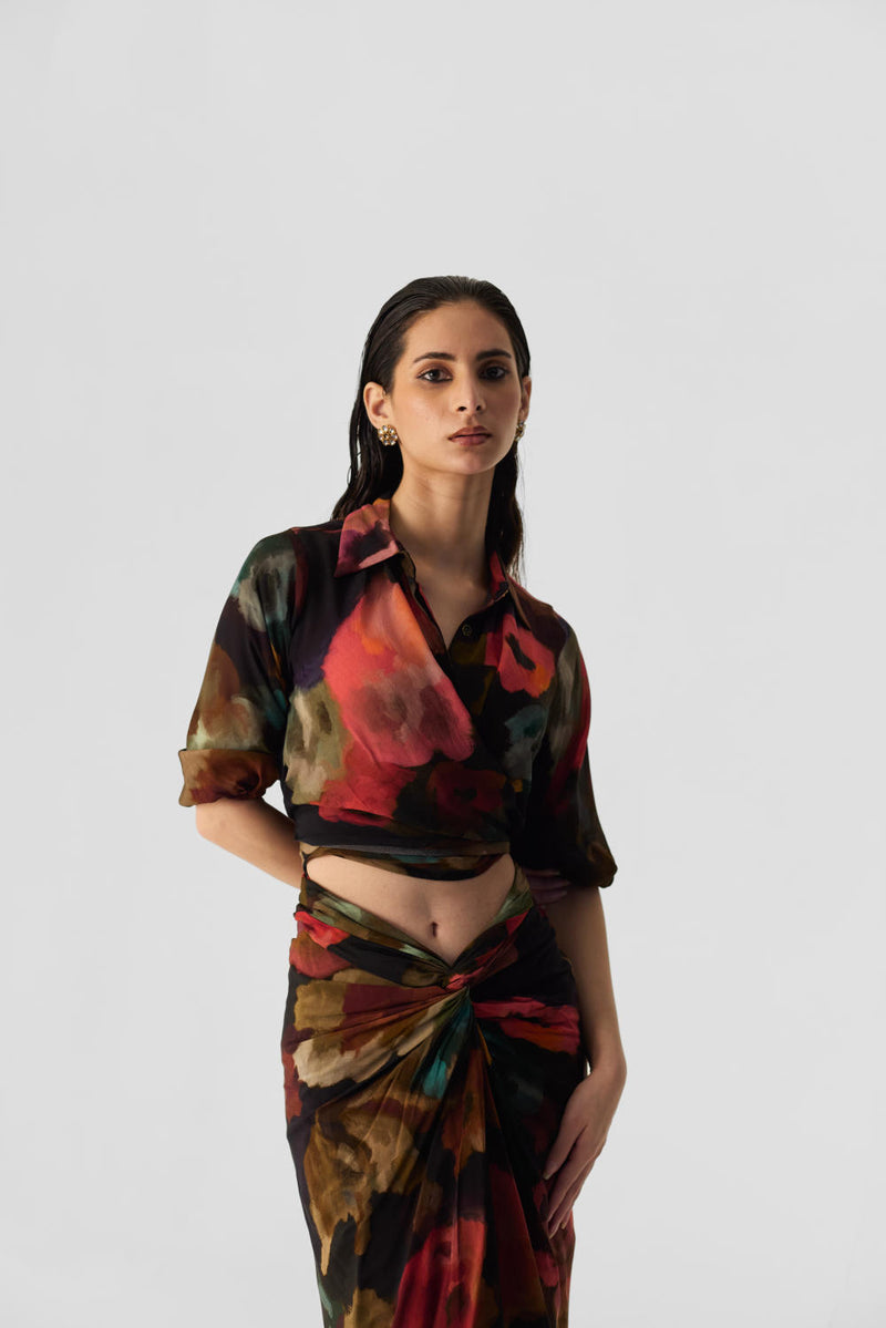 FURONG TIE UP TOP & SKIRT SET mul by Yam in multi color for women in Singapore