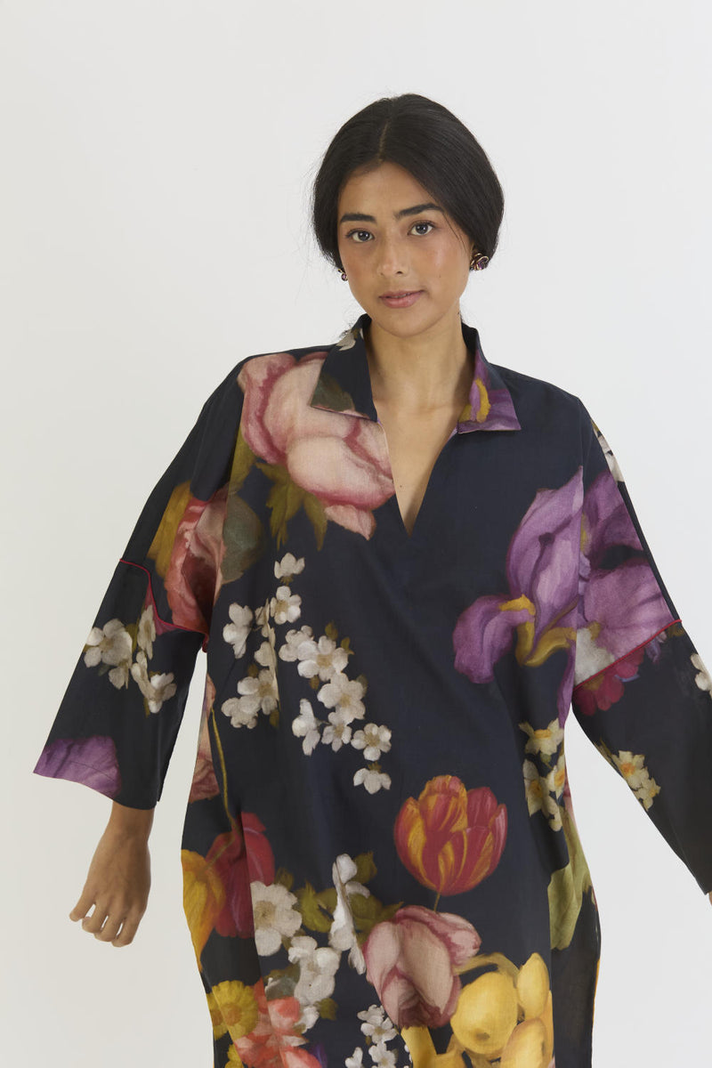 GLORY BLACK COTTON KURTA SET cotton by Yam for women in Singapore