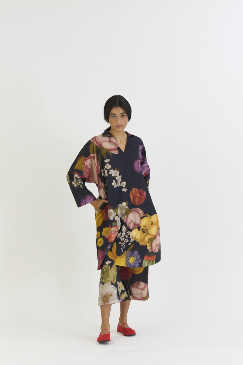 GLORY BLACK COTTON KURTA SET cotton by Yam for women in Singapore