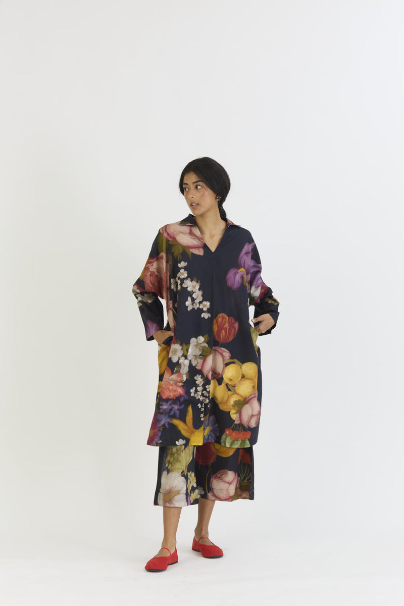 GLORY BLACK COTTON KURTA SET cotton by Yam for women in Singapore