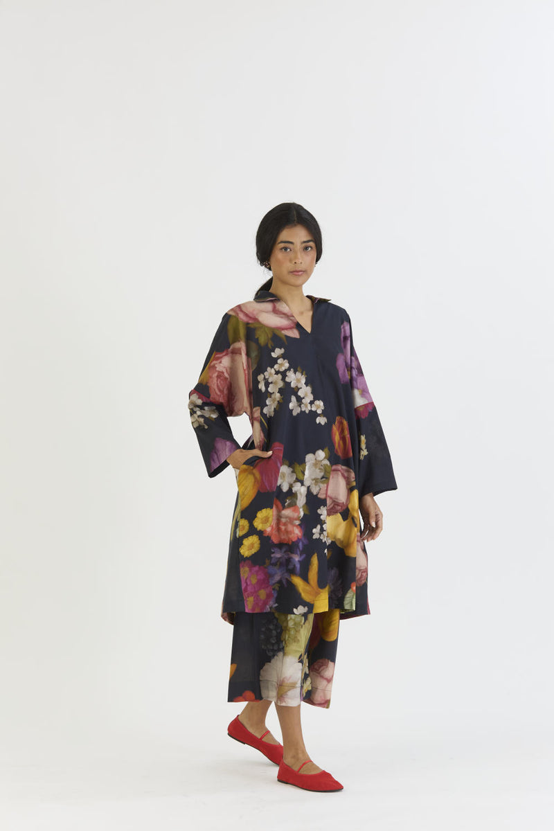 GLORY BLACK COTTON KURTA SET cotton by Yam for women in Singapore