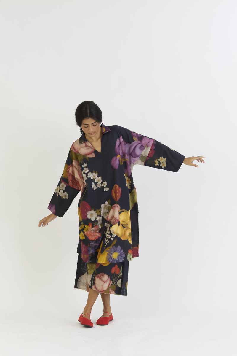GLORY BLACK COTTON KURTA SET cotton by Yam for women in Singapore
